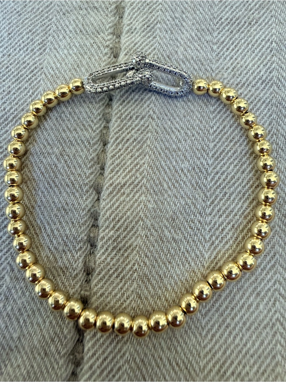 Gold Bead Stretch Bracelet with Silver Pave Clasps